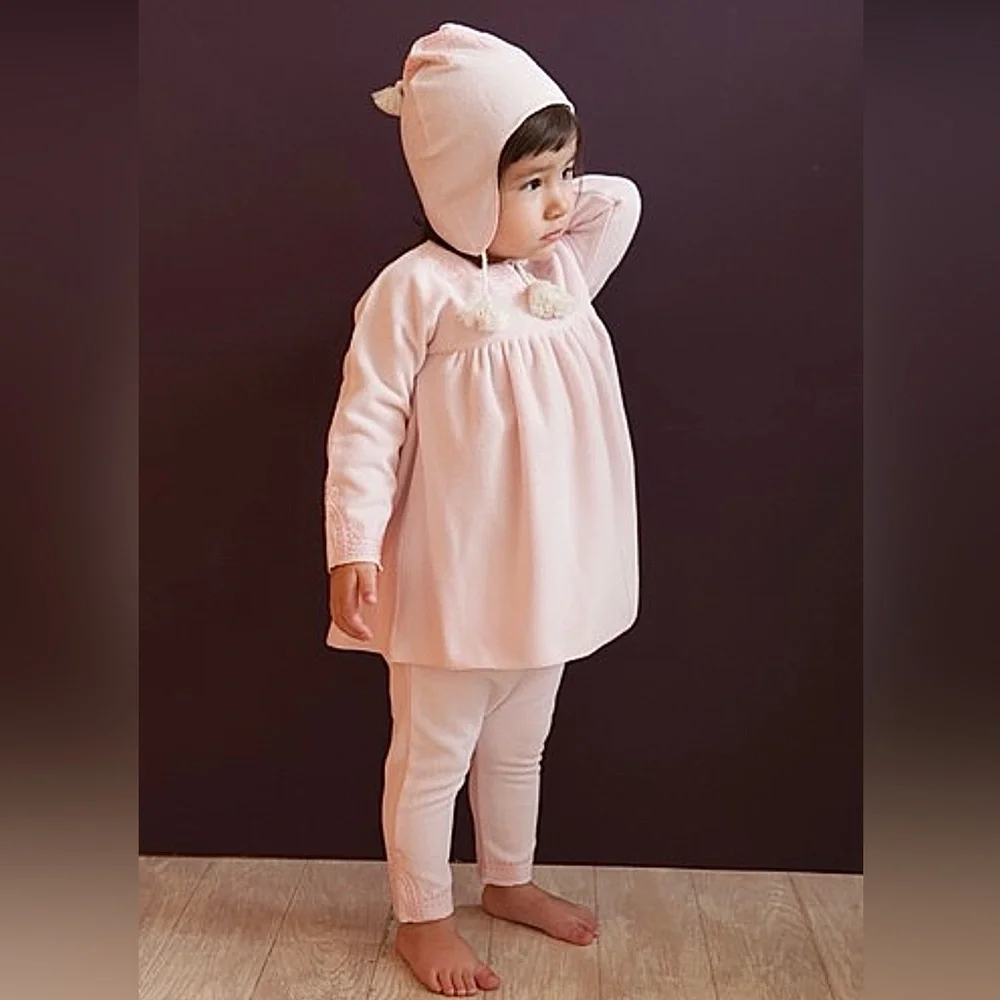 Angel Dear 2 piece Pink Dress and Pants Soft Chenille Baby Outfit w/ Tassels